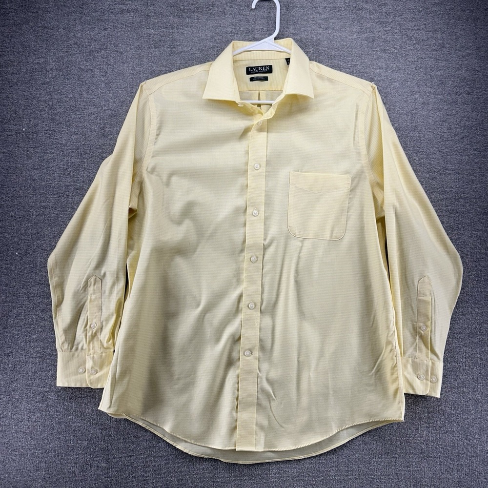 Lauren Ralph Lauren Shirt Men Size16.5 /32-33 Yellow Long Sleeve Button Up Check
